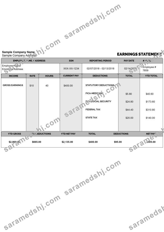 EMPLOYEE gross earnings statement template in Word and PDF format
